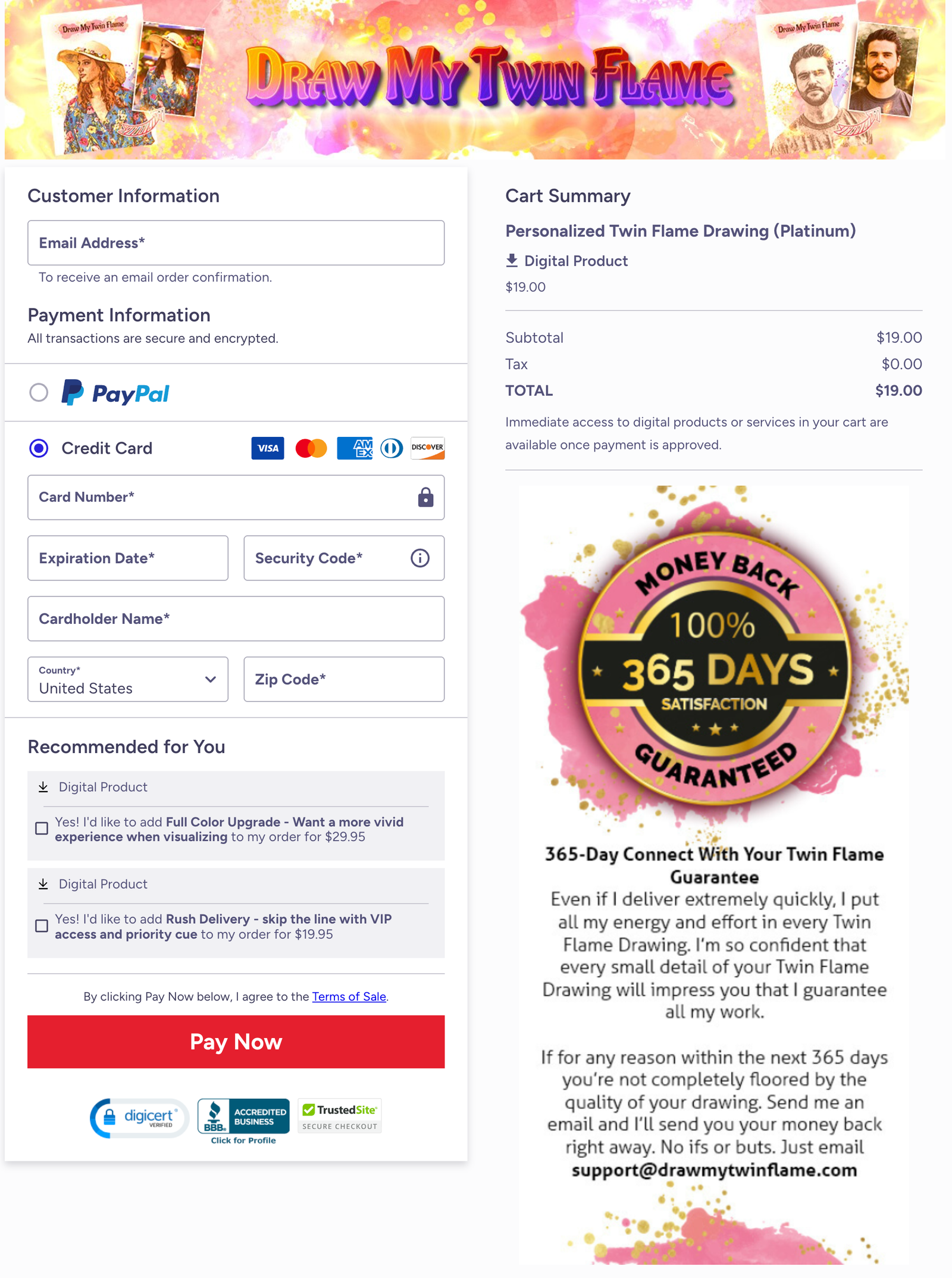Draw My Twin Flame secure checkout page